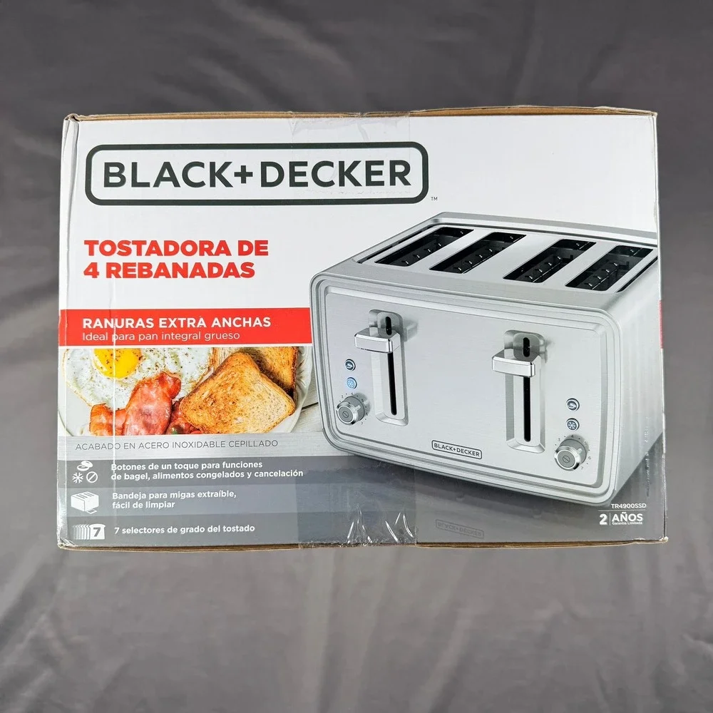 Black+Decker TR4900SSD 4-Slice Toaster Silver Stainless Steel Wide Slot Kitchen